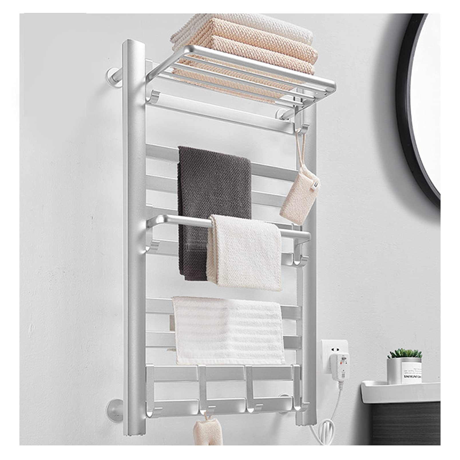 Bathroom Electric Heated Towel Rack with Timer Towel Warmer Heating Panel Fast Warming Up Heated Towel Rail Polished Bathroom Pools Kitchen Gyms Black (Gray) (Silver)