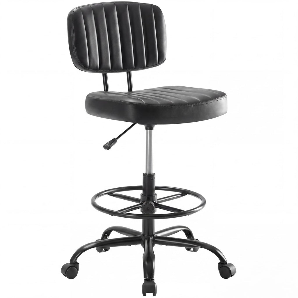 Dumos Armless Drafting Chair, Standing Desk Chair, Rolling Stool, Modern Black