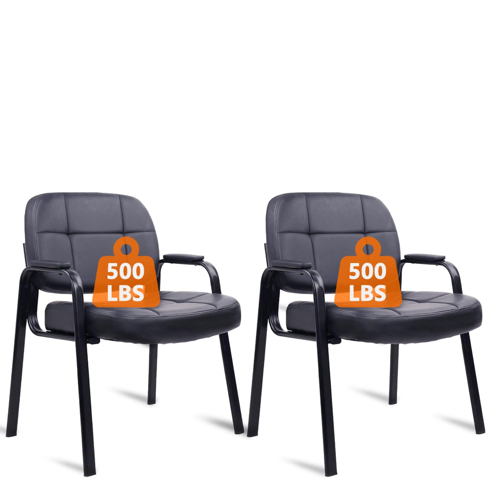 Clatina Waiting Room Chair Reception Chair with Padded Arm Rest, Leather Office Desk Guest Chair for Lobby Conference Room, Black-2 Pack