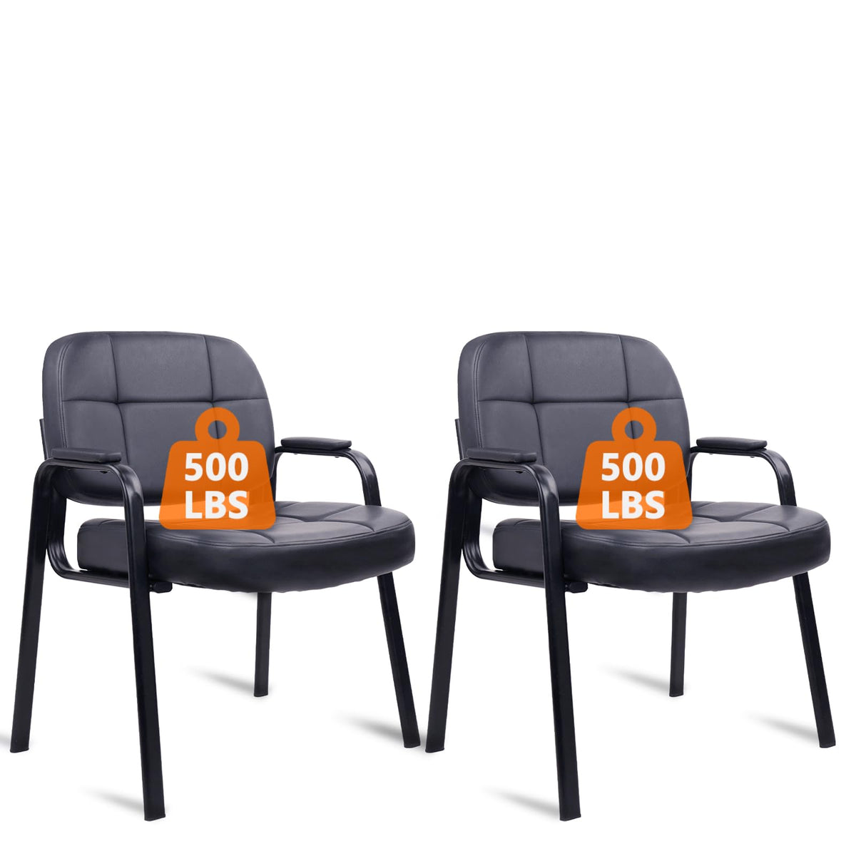 Clatina Waiting Room Chair Reception Chair with Padded Arm Rest, Leather Office Desk Guest Chair for Lobby Conference Room, Black-2 Pack
