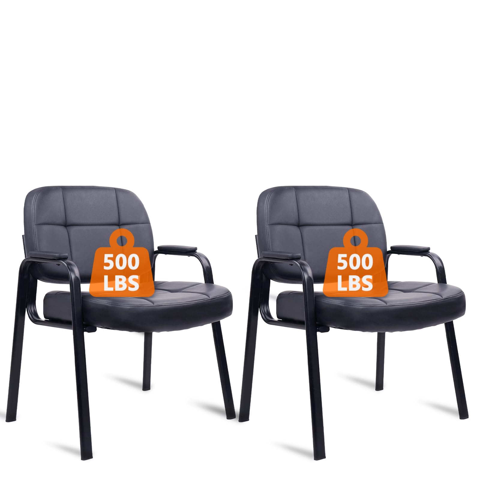 Clatina Waiting Room Reception Chair with Sled Base and Padded Arms, Leather Office Guest Side Chair for Lobby Meeting Conference Desk, Black-2