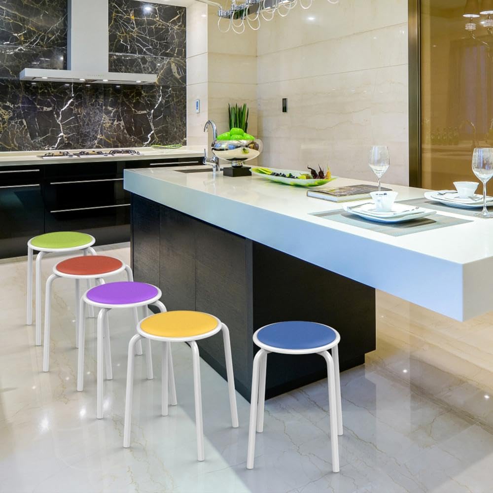 Yaheetech Padded Stackable Stools Set of 5, Flexible Seating, Vibrant Tones, 11.81x11.81x17.91“, Multicolor 1