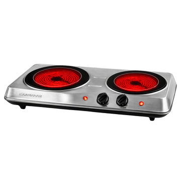 OVENTE Electric Infrared Double Burner, 1700W Hot Plate, Silver BGI102S