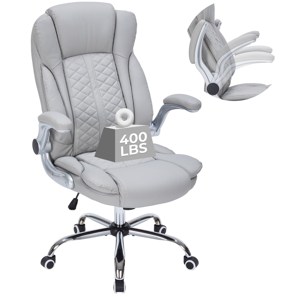 400lbs Executive Office Chair with Flip-up Armrests, Big and Tall Computer Chair for Heavy People, Heavy Duty Ergonomic Comfy Chair, Breathable