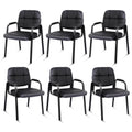 Clatina Leather Guest Chairs Set of 6, Desk Chair No Wheels, Office Reception with Padded Arms for Office Conference Waiting Room, Black
