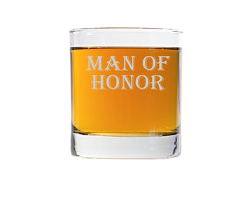 Man of Honor Whiskey Glass Male Bridesman Glasses Bourbon, Rocks Glass Gift for Brides Man Wedding Party Glasses Engraved