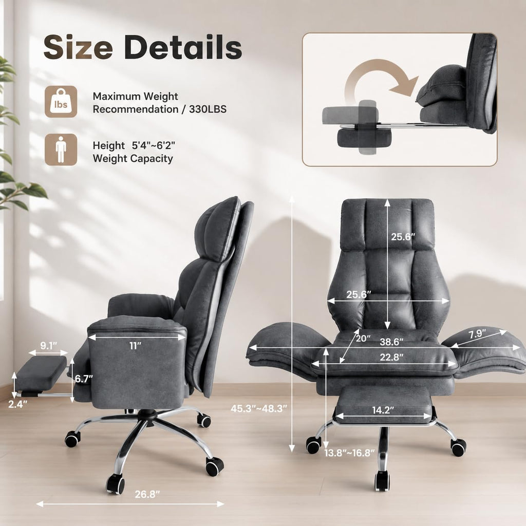 Homzolva Big and Tall Office Chair with Footrest & Flip Armrests, Grey