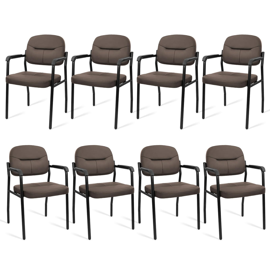 Clatina Leather Guest Chair Sets of 8, Office Reception Chair No Wheels with Armrests and Lumber Support, Ergonomic Desk Armchair for Meeting