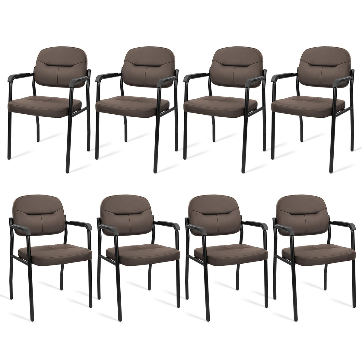 Clatina Leather Guest Chair Sets of 8, Office Reception Chair No Wheels with Armrests and Lumber Support, Ergonomic Desk Armchair for Meeting