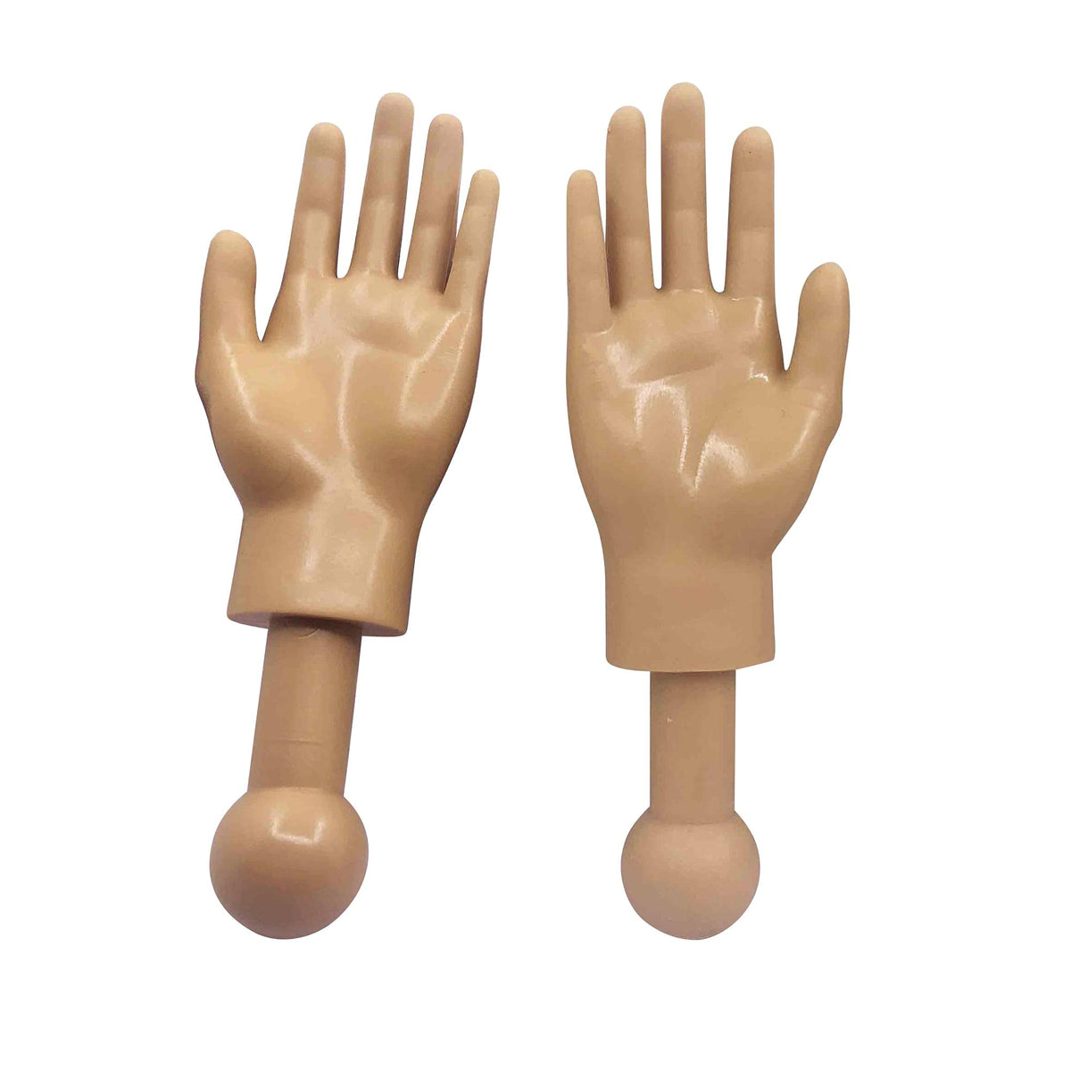 Tiny Hands 4.5-Inch Novelty Toys | Tan Left and Right Hands | Plastic Hand Puppets With Holding Sticks | Funny Gag Gifts, Figures for Imaginative Playtime