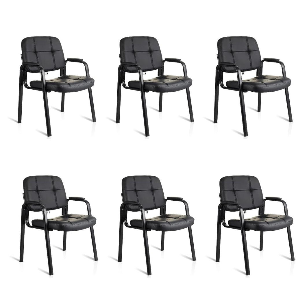 Clatina Waiting Room Chairs with Padded Arms Leather Guest Chair No Wheels for Office Reception and Conference Desk with Sled Base Black, 6pk