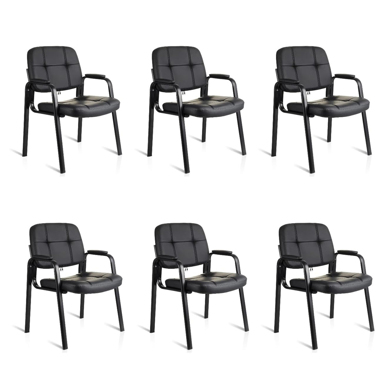 Clatina Waiting Room Chairs with Padded Arms Leather Guest Chair No Wheels for Office Reception and Conference Desk with Sled Base Black, 6pk