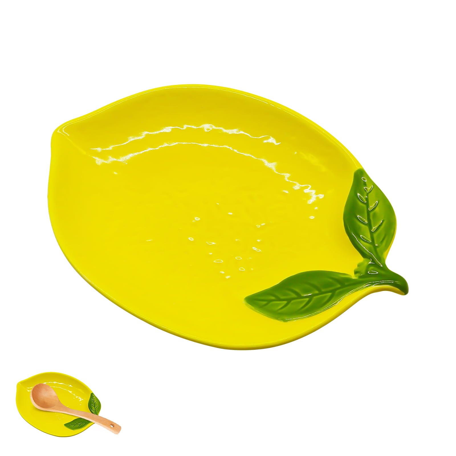 Lemon Shaped Ceramic Spoon Rest for Stove Top & Kitchen Counter, Utensil Holder for Cooking Spoons Spatulas, Non-Slip Base, Dishwasher Safe, Yellow Kitchen Decor Gift