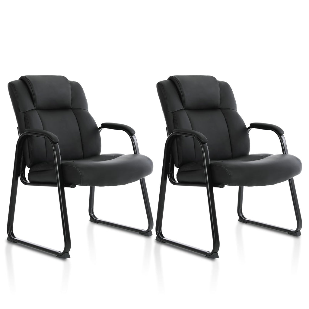 Clatina Big & Tall 500 Lb. Guest Chair, Leather Reception Chairs with Sled Base and Padded Arm Rest for Waiting Room Office Home and Meeting