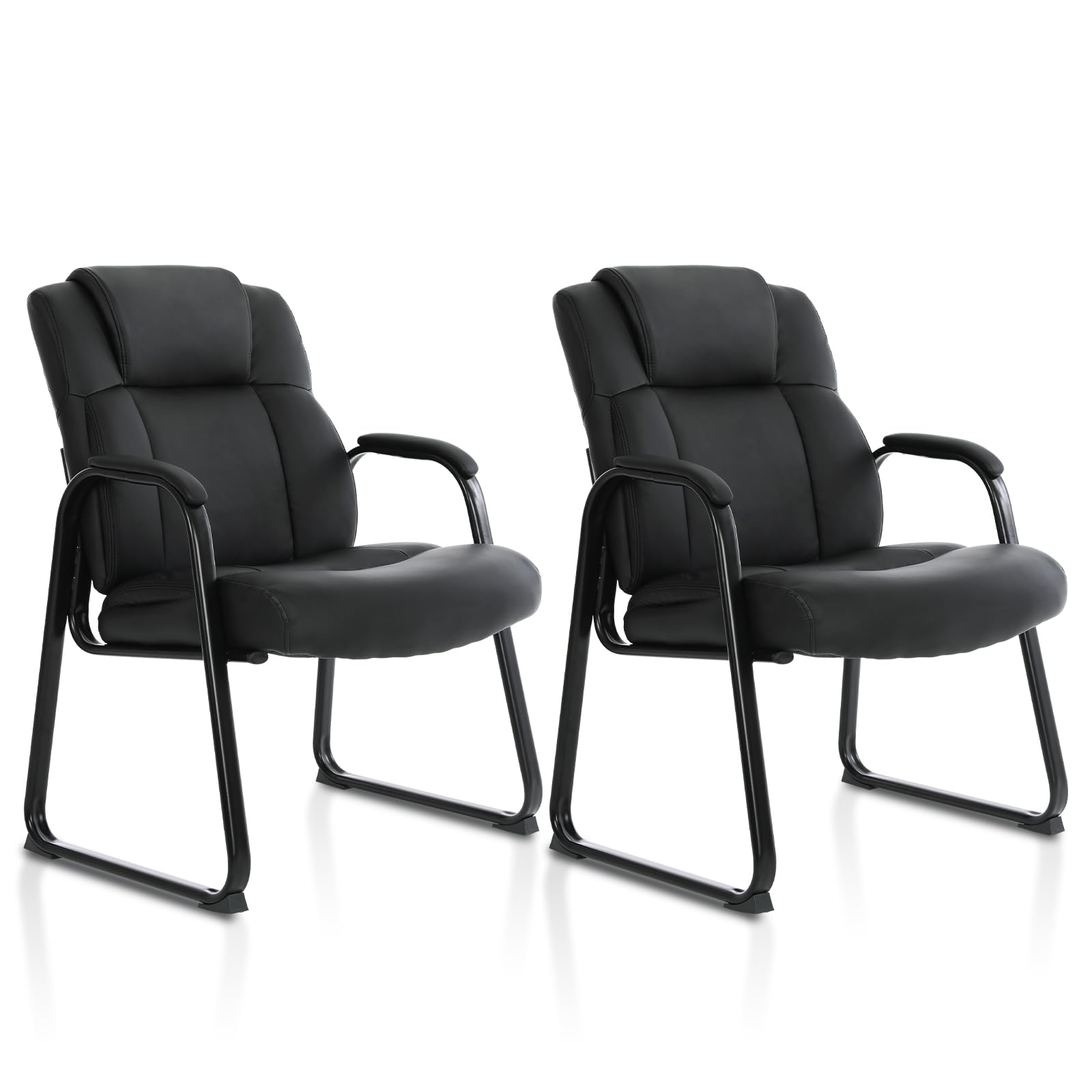 Clatina Big & Tall 500 Lb. Guest Chair, Leather Reception Chairs with Sled Base and Padded Arm Rest for Waiting Room Office Home and Meeting