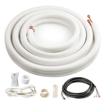 ICOOL 16 Ft. Mini Split Line Set, 1/4" & 5/8" O.D. Twin Copper Pipes, 3/8" Thickened PE Insulated Coil Copper Line for Air Conditioner HVAC Refrigeration and Heating Equipment, with Fittings
