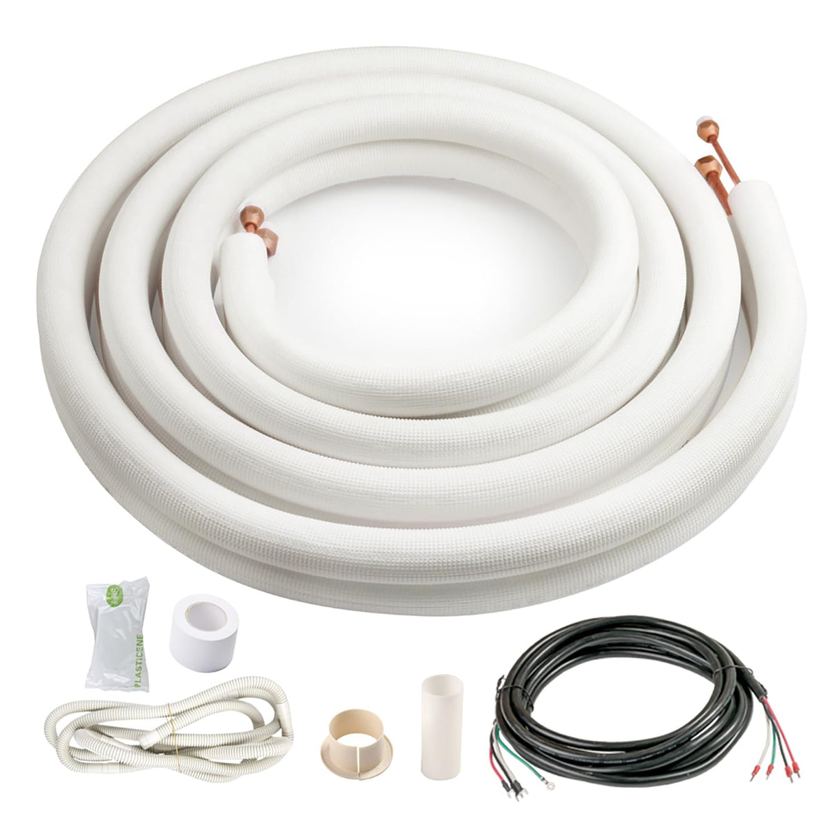 ICOOL 16 Ft. Mini Split Line Set, 1/4" & 5/8" O.D. Twin Copper Pipes, 3/8" Thickened PE Insulated Coil Copper Line for Air Conditioner HVAC Refrigeration and Heating Equipment, with Fittings
