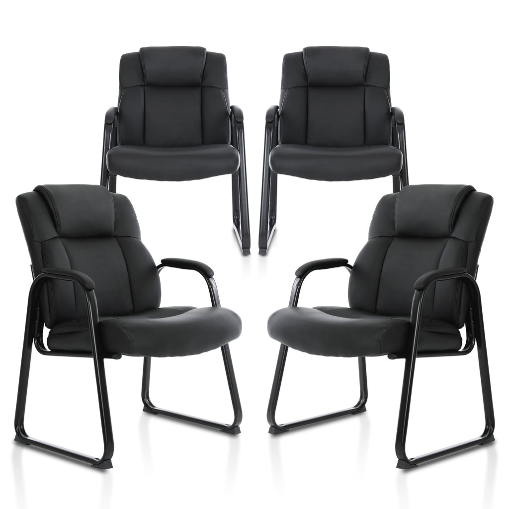 Clatina Big & Tall 500 Lb. Guest Chair, Leather Reception Chairs with Sled Base and Padded Arm Rest for Waiting Room Office Home and Meeting