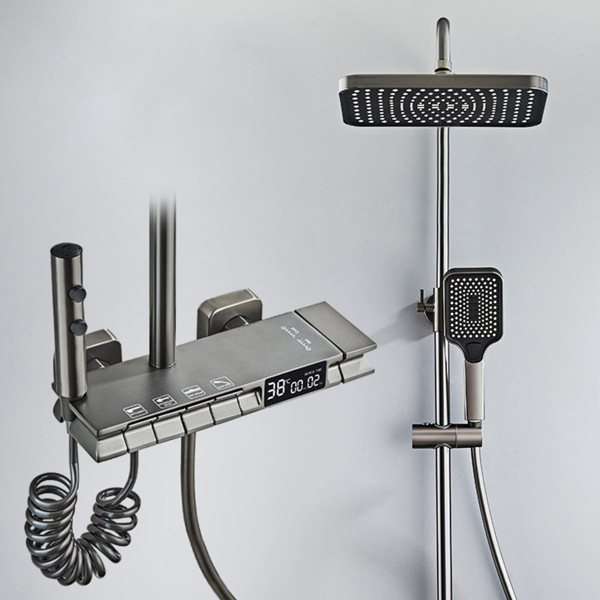 Exposed Shower System Piano Keys, Smart Digital Display Shower Faucet Set Modern Bathroom Shower Fixtures, Rainfall Shower Head with Hand Shower, Tub Spout, Bidet Sprayer
