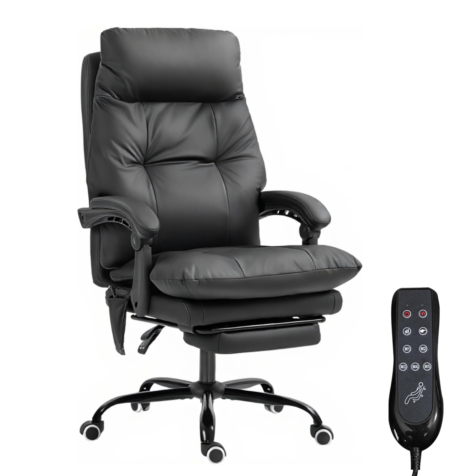 Anjieacen Massage Office Chair with Footrest 155° Recline High Back Office Chair with Footrest & 6-point Vibration, Comfy Computer Chair for