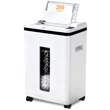 200-Sheet Auto Feed Paper Shredder, Touchscreen Heavy Duty Shredders, 40 Min Non-Stop, P-5 Ultra Security Commercial Shredder for Home Office, Micro Cut with Wheels, 5.8 Gal Bin, <60 dB