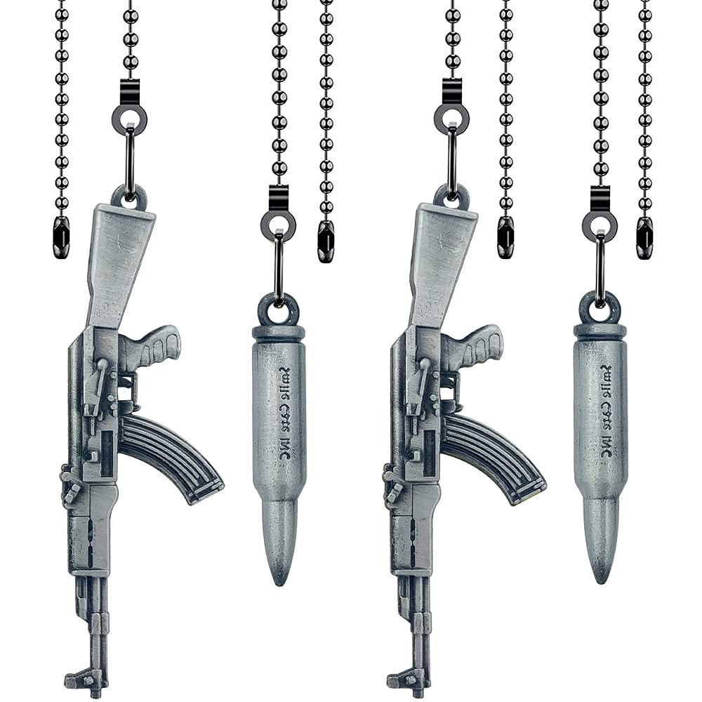 4Pcs Silver Ceiling Fan Pull Chains Extension Gun Bullet Shaped Pendant,14 Inch 3mm Beaded Ball Fan Lamp Chain Decorative Extender Ornament with Connector