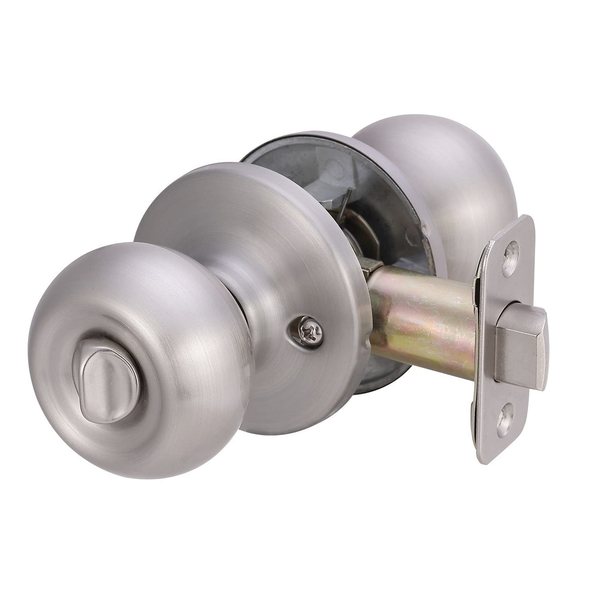 Fanci Basics Bedroom/Bathroom Door Knob With Lock, Coastal, Easy to Install, 1-3/8" to 1-3/4", Satin Nickel