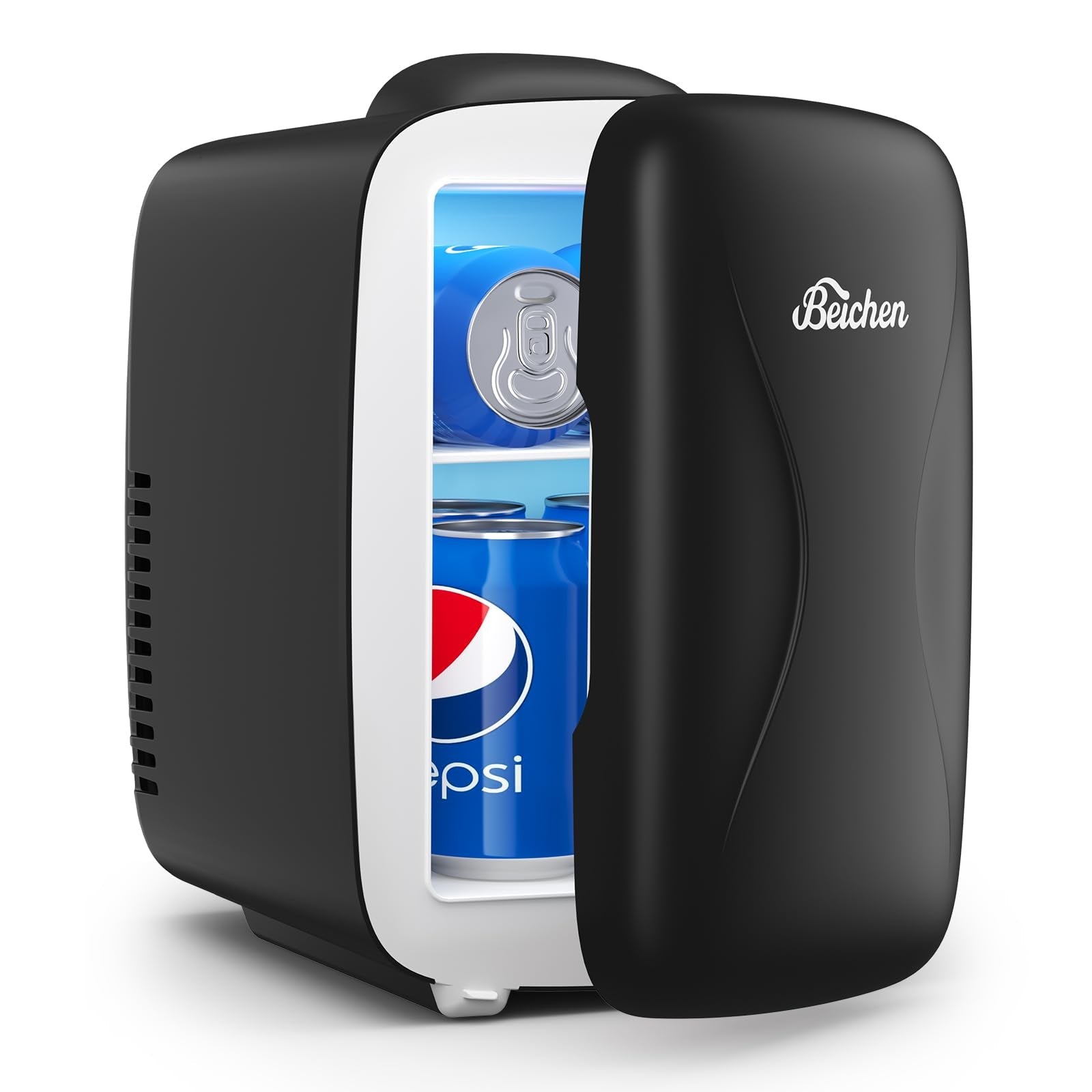 BEICHEN Mini Fridge, 4 Liter/6 Can Portable Cooler and Warmer Fridge for Drinks Skincare Food – Fast Cooling & Ultra-Quiet, Small Compact Refrigerator for Bedroom, Cosmetics, Office and Car(Black)