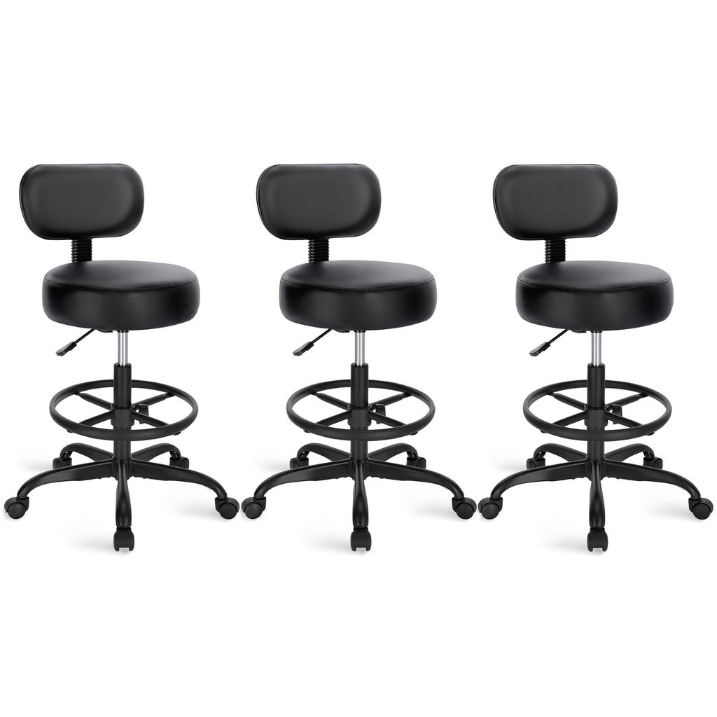 Superjare Drafting Chair with Backrest, Set of 3, Swivel Barstools for Shop, All Black