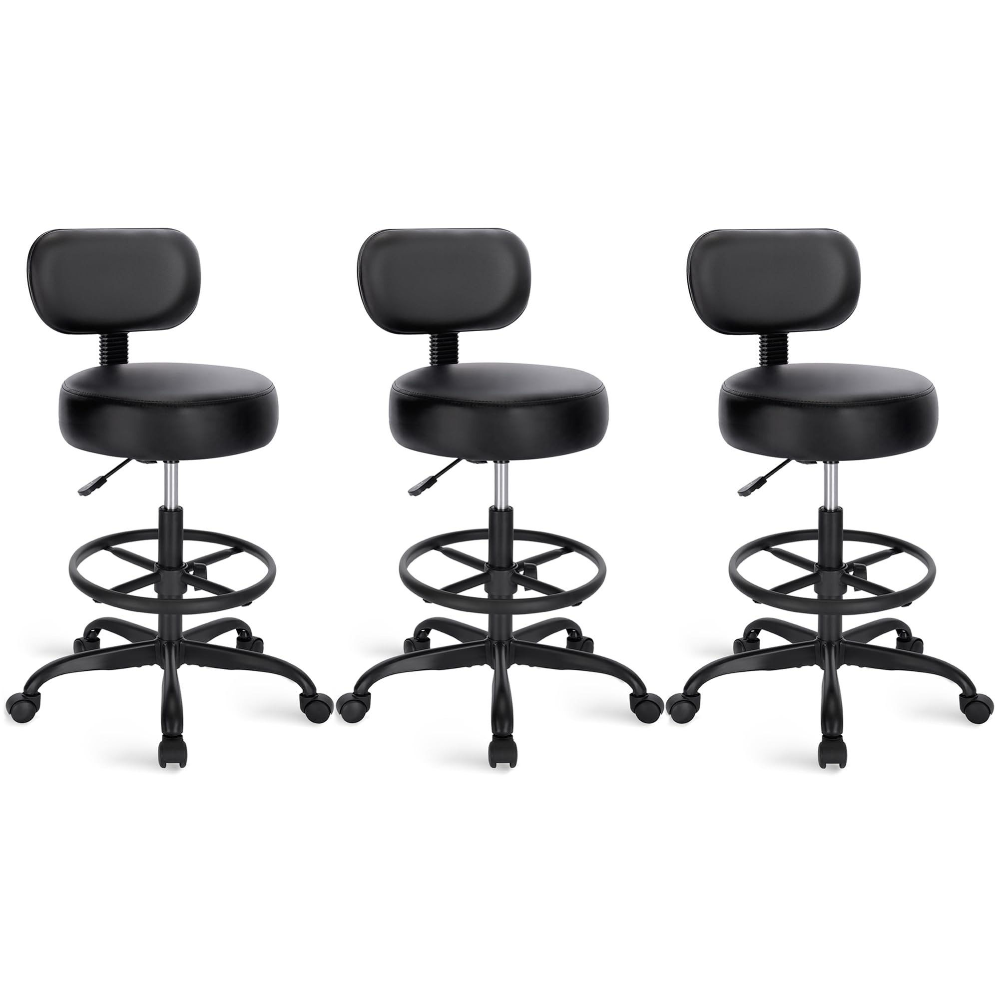 Superjare Drafting Chair with Backrest, Set of 3, Swivel Barstools for Shop, All Black