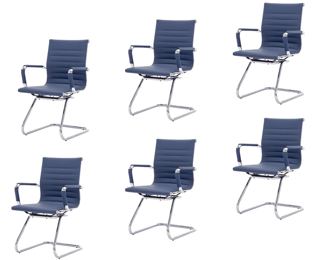 Cimota Waiting Room Chairs Leather Office Guest Chair Mid Back Reception Chairs with Sled Base for Meeting/patient/conference Room, Navy Set of 6