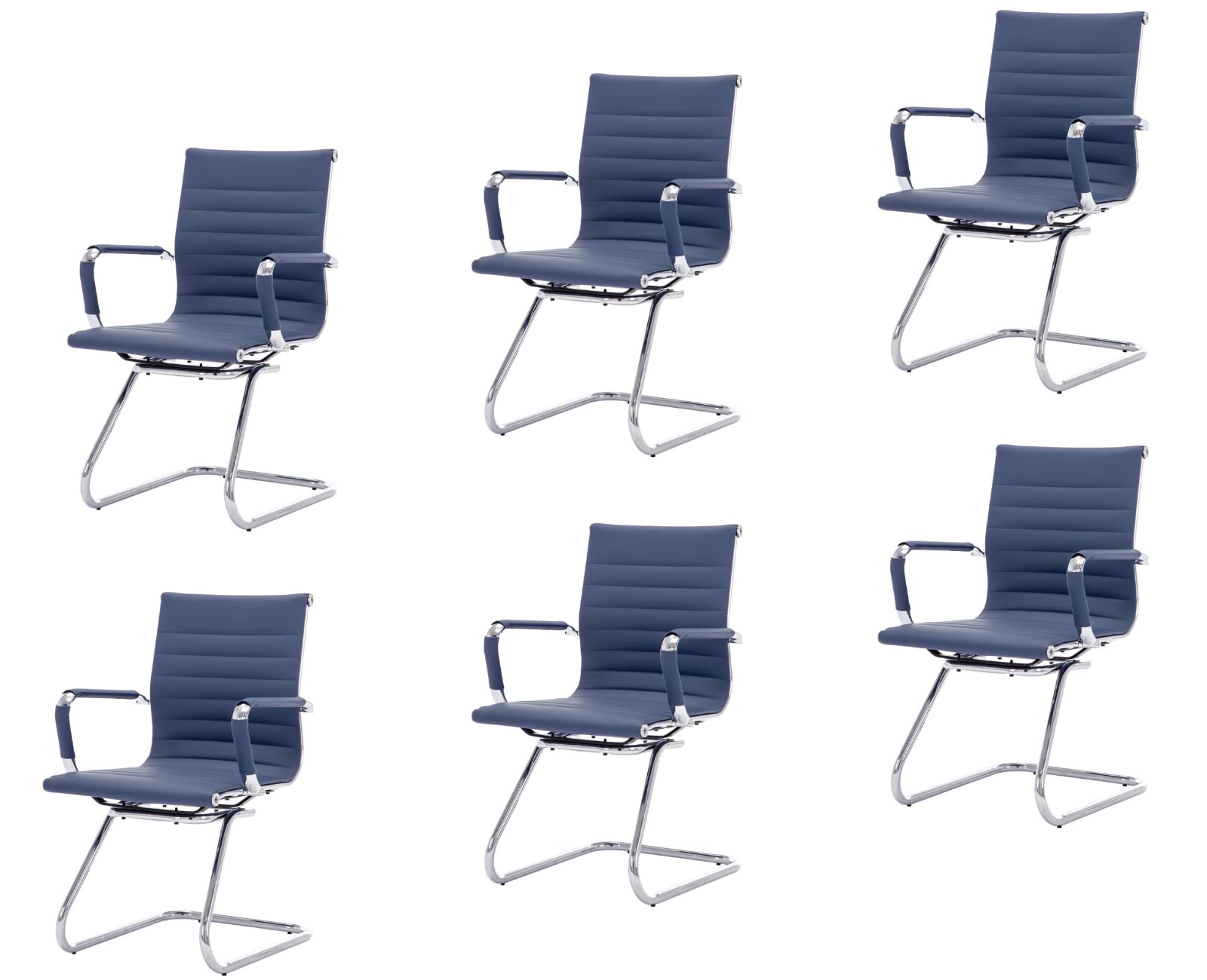 Cimota Waiting Room Chairs Leather Office Guest Chair Mid Back Reception Chairs with Sled Base for Meeting/patient/conference Room, Navy Set of 6