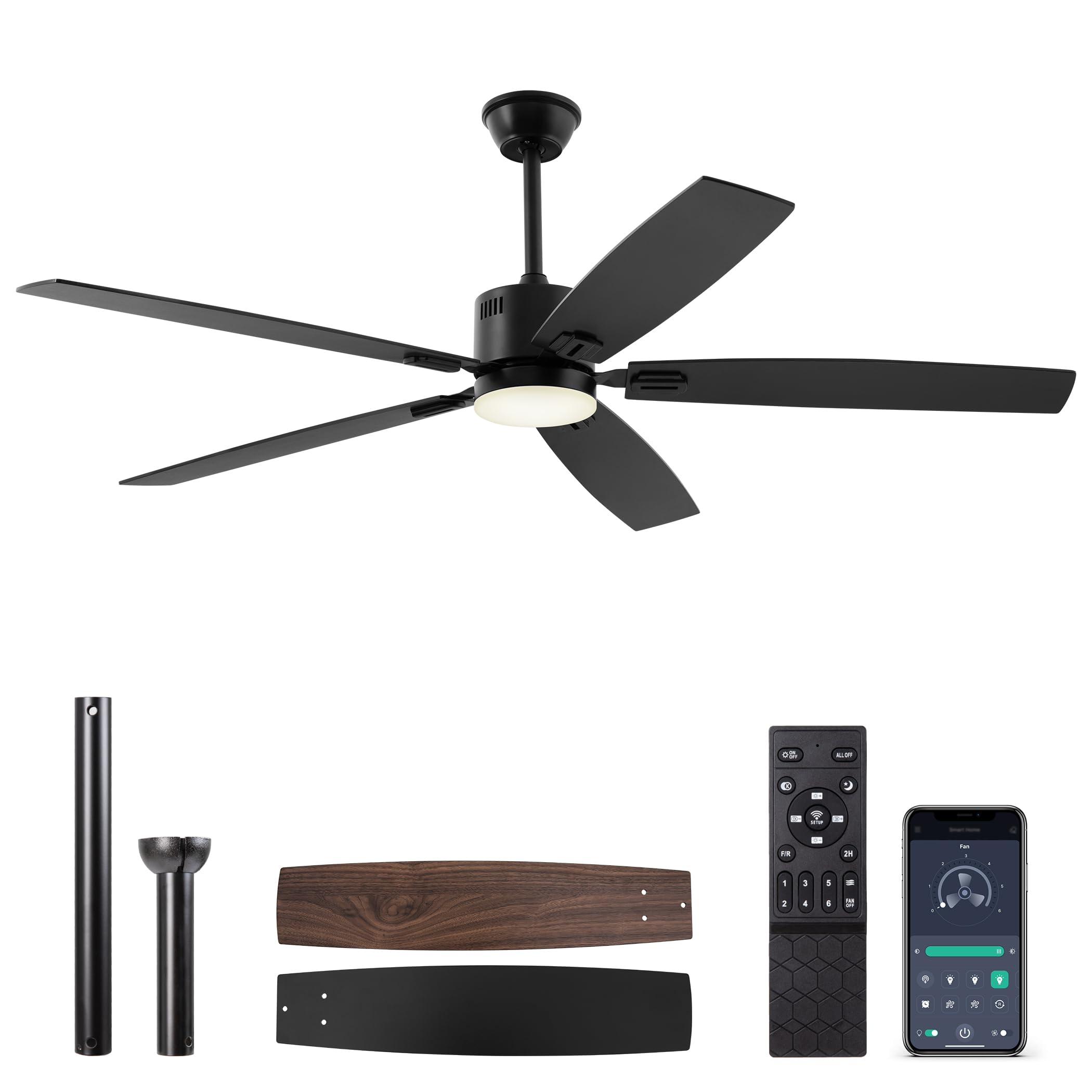 SUNMORY 62" Ceiling Fans with Lights and Remote/APP Control, Low Profile Ceiling Fan with Light, Reversible, Quiet 6 Speeds, Stepless Dimmable, Flush Mount Ceiling Fan for Bedroom Indoor/Outdoor Use