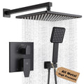 Matte Black Shower Faucet Set Rainfall 10 Inch Shower Head and Handle Set Bathroom Rain Shower System Wall Mounted Shower Fixture Include Shower Valve and Trim Kit