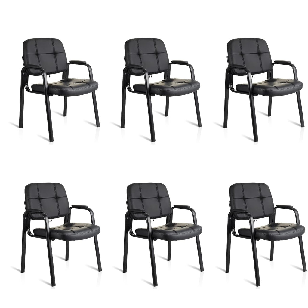 Clatina Waiting Room Guest Chair with Bonded Leather Padded Arm Rest for Office Reception and Conference Desk Black 6 Pack
