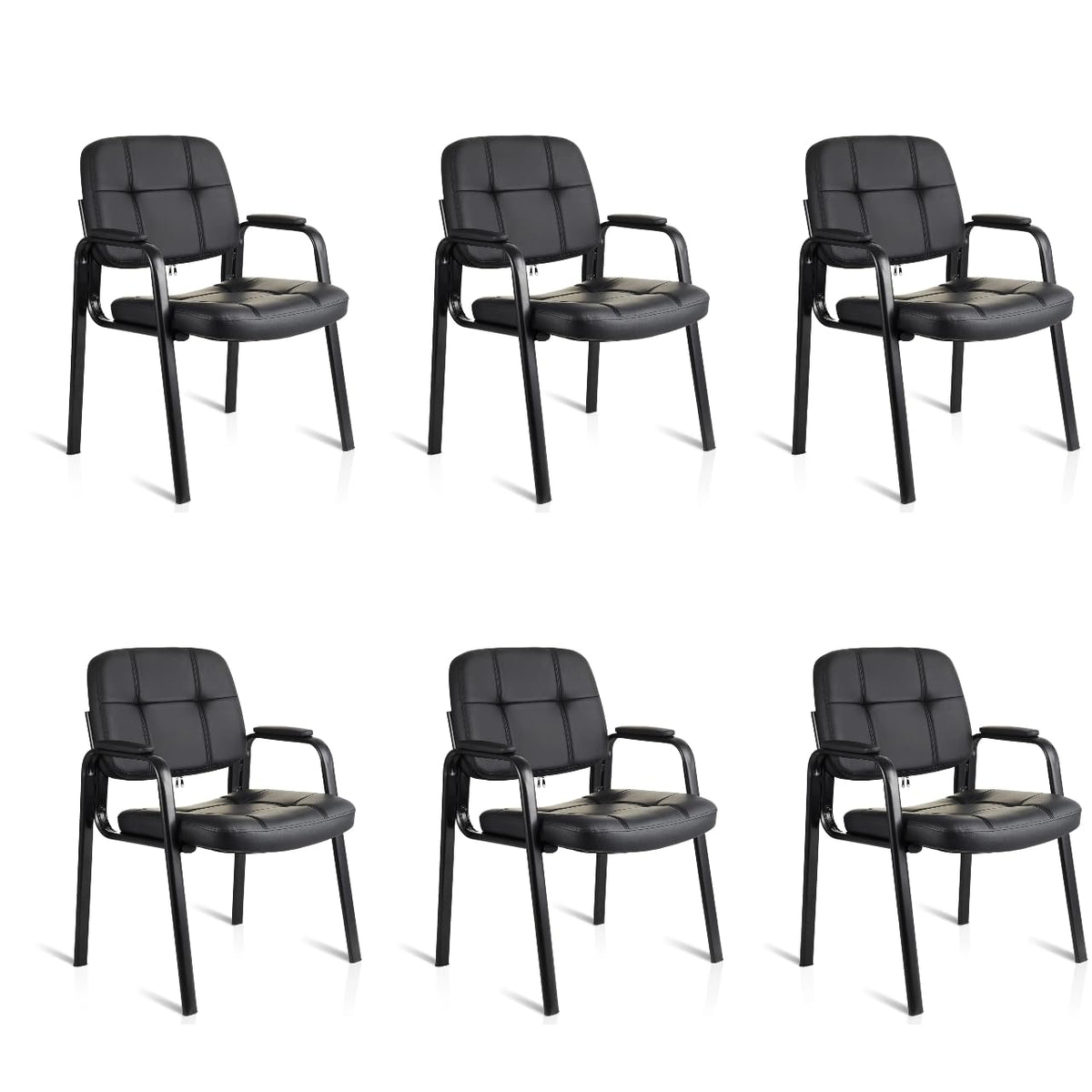 Clatina Waiting Room Guest Chair with Bonded Leather Padded Arm Rest for Office Reception and Conference Desk Black 6 Pack