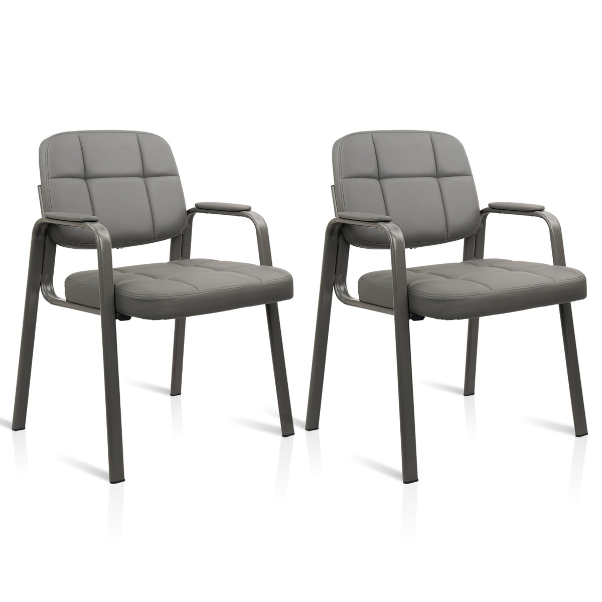 Clatina Waiting Room Guest Chair with Bonded Leather Padded Arm Rest for Office Reception and Conference Desk(grey 2 Pack)