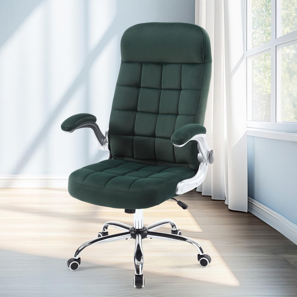 Reficcer High Back Velvet Comfy Office Chair, Green, 21.25in x 21.25in x 48.22in