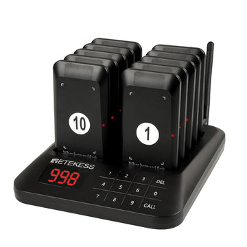 Retekess TD157 Vibrating Pager System, Buzzers for Restaurant, 984ft Long Range, Set with Vibration, Flashing and Buzzer, 10 Pagers and Beepers for Food Truck, Bars, Food Court