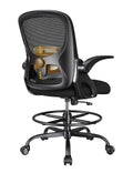 Lukkdys Tall Office Chair with Footrest Ring and Flip-up Armrests, Adjustable Drafting Chair with Ergonomic Lumbar Support, Mesh High Desk