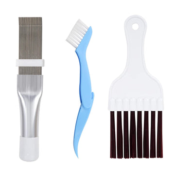 3 Pcs Air Conditioner Condenser Fin Comb Cleaner Kit, Ac Coil Cleaner Brush,1 Stainless Steel Radiator Fin Comb Straightener Refrigerator Tools,Cleaning Brush with Evaporator Radiator Clean Tool