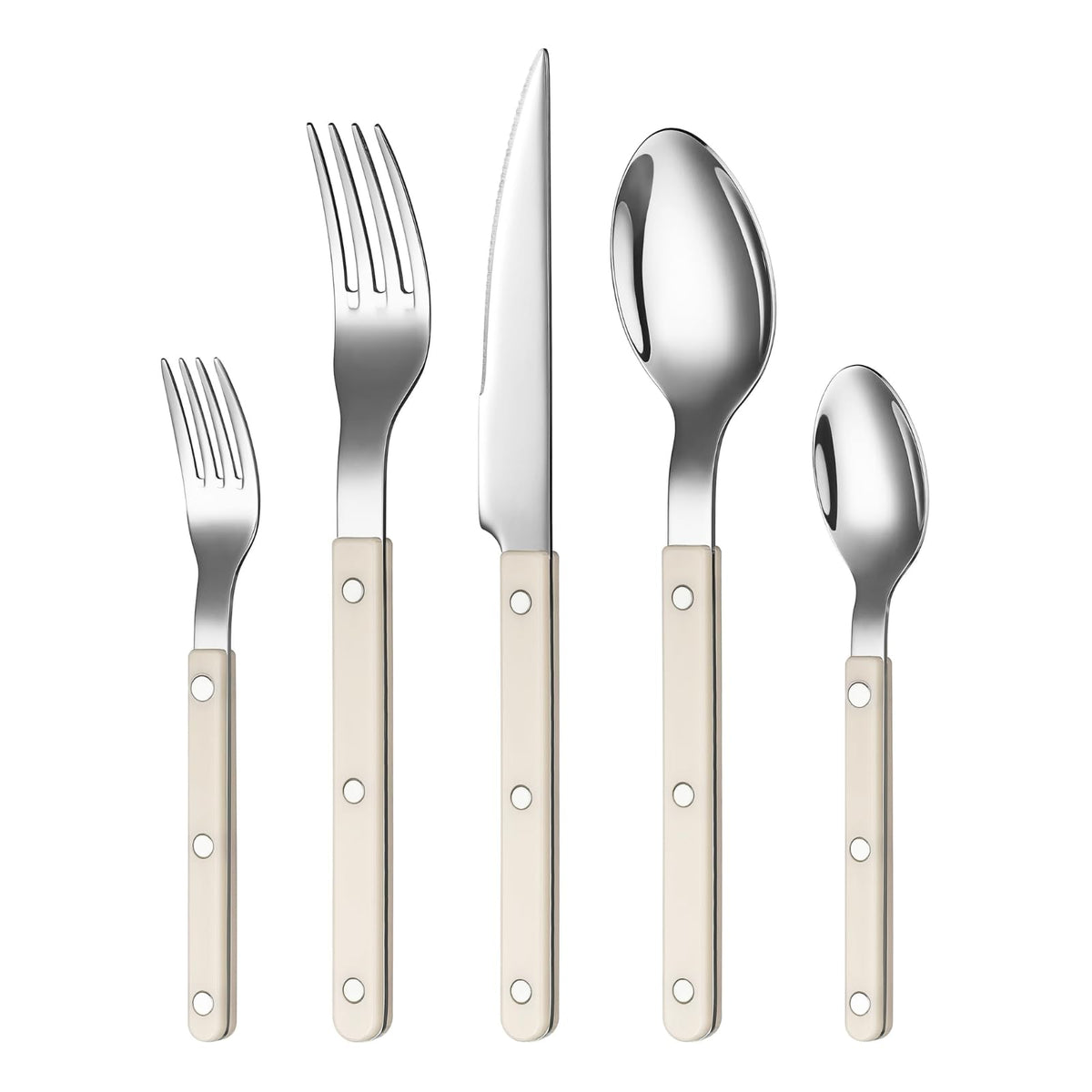 Khen Cutlery Set of 20, 18/8 Stainless Steel Flatware, Modern Silverware for Home, Kitchen, Dining & Table Setting for 4 – Stainless Steel, Dishwasher Safe, Lightweight & Ergonomic Design Gift - Cream