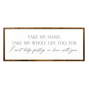 Take My Hand Falling In Love Sign, Framed Wooden Romantic Wedding Bedroom Decor