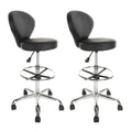 Klasika Black Pvc Faux Leather Drafting Chair Set of 2 Rolling Swivel Salon Stool with Back Support Foot Rest Adjustable Hydraulic Seat Height
