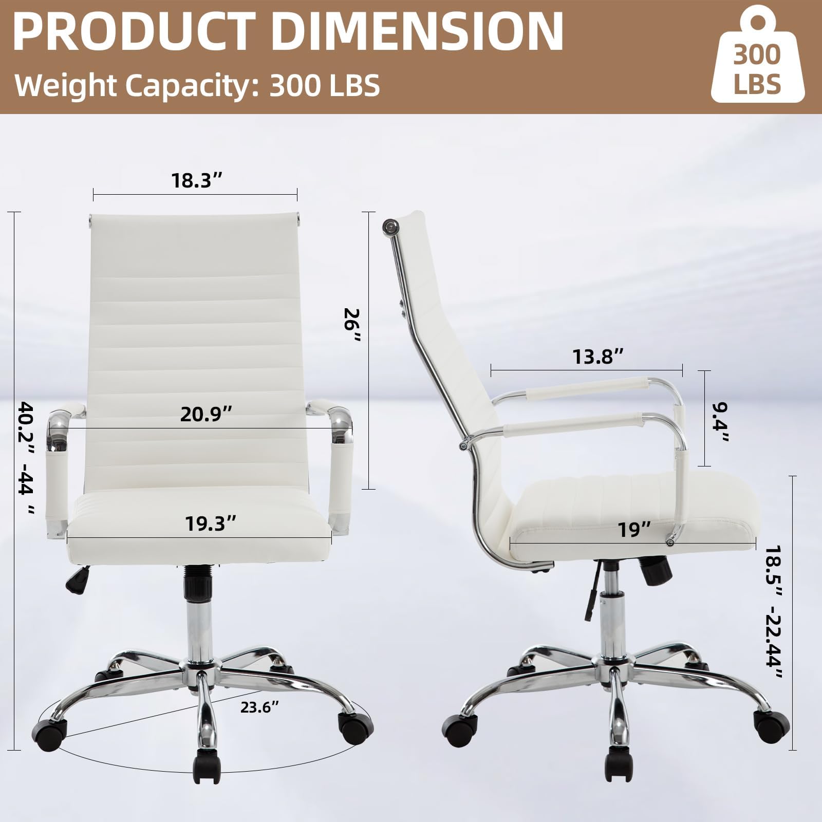 Haranuo Office Chair, Ergonomic Executive Conference Room Chairs, Ribbed Leather Desk Chair with Lumbar Support, Adjustable Height Mid-back