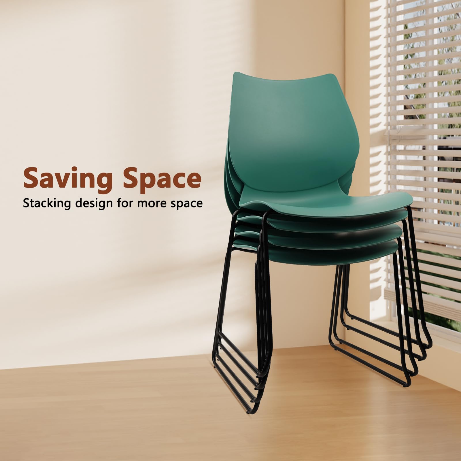 Klasika Stackable Waiting Room Chair, Stacking Office Chair with Ergonomic Lumbar Support and Metal Legs, Plastic Desk Chairs for Conference