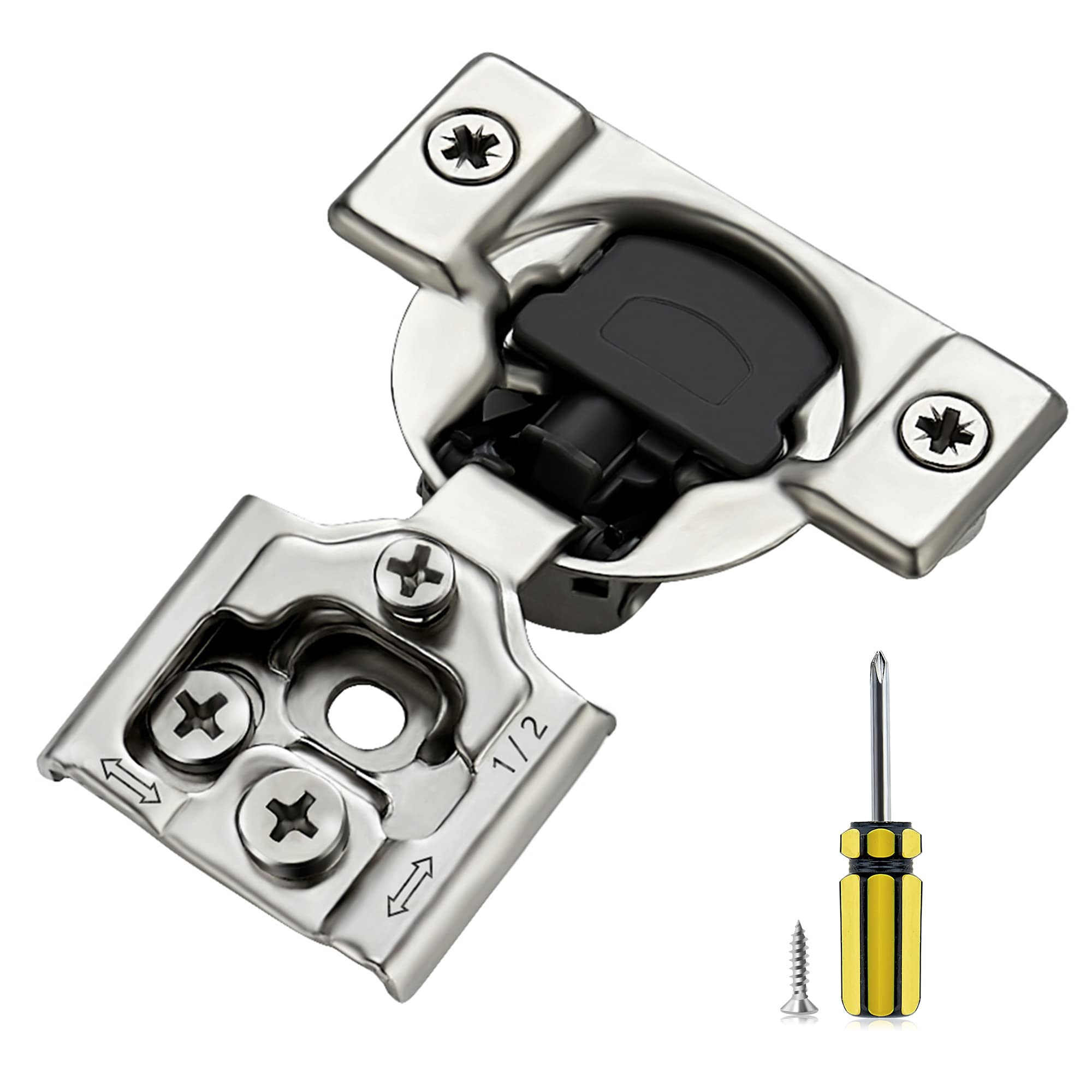 Ravinte 50 Pack 25 Pair 1/2 inch Overlay Soft Close Kitchen Cabinet Hinges Stainless Steel Adjustable Kitchen Hinges Satin Nickel Cabinet Hardware