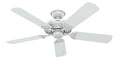 Hunter 52 inch Outdoor or Indoor Ceiling Fan No Light - White Ceiling Fan without Light, For Patio, Porch, Garage, or Living Room, Standard Mount, 5 Blades, Pull Chain - Sea Air 53054, White