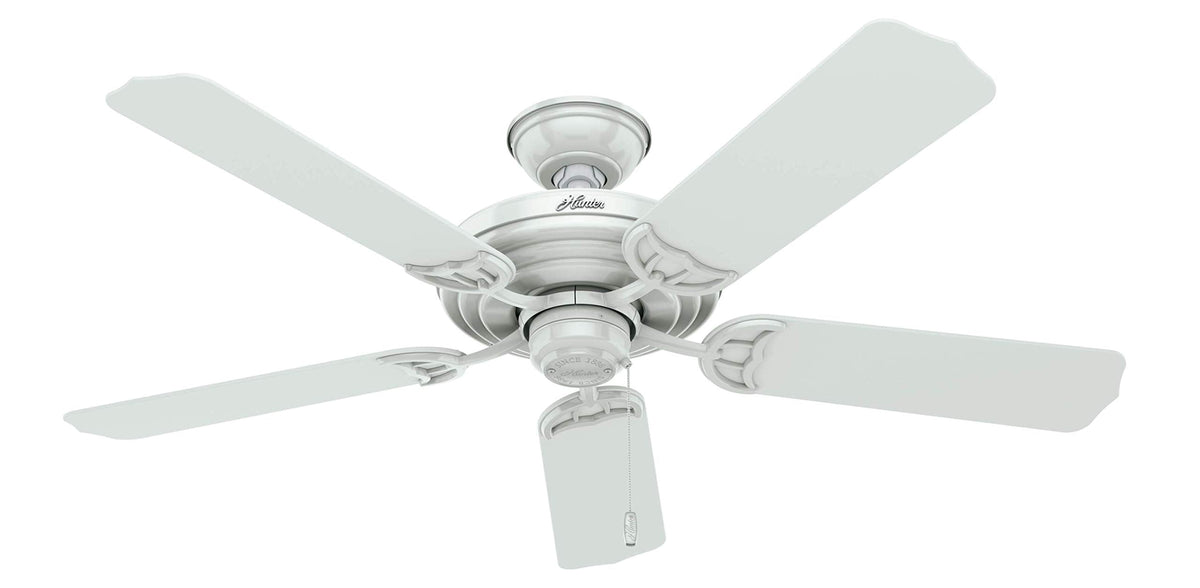 Hunter 52 inch Outdoor or Indoor Ceiling Fan No Light - White Ceiling Fan without Light, For Patio, Porch, Garage, or Living Room, Standard Mount, 5 Blades, Pull Chain - Sea Air 53054, White