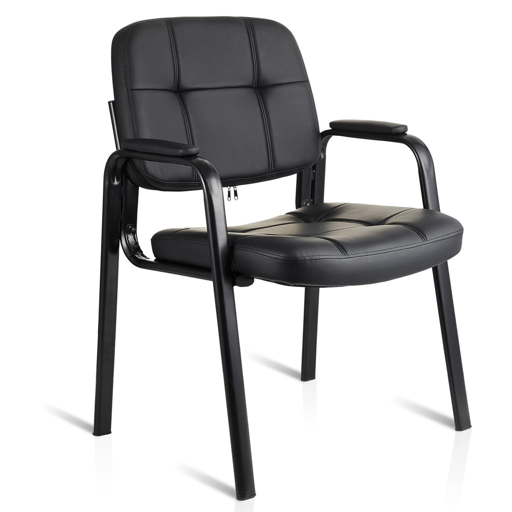 Clatina Office Guest Chair, Leather Reception Chairs with Padded Arms, Desk Chair No Wheels Stationary for Conference Lobby Waiting Room